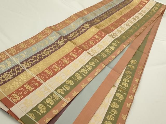 平和屋着物◎六通柄袋帯 吉野間道 金糸 正絹 逸品 AABN4192ps