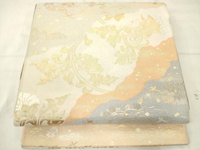 平和屋着物◎六通柄袋帯 花鳥文 金銀糸 正絹 逸品 AABN4269ps