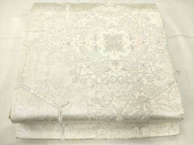平和屋着物◎六通柄袋帯 唐織 亀甲花文 銀糸 正絹 逸品 AABN4271ps