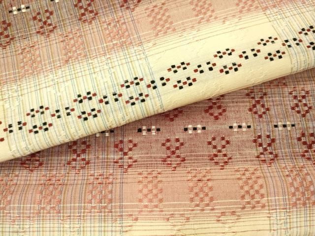 平和屋着物●両面全通柄袋帯 紬地 花織 横段文 間道 正絹 逸品 AABN4321pf