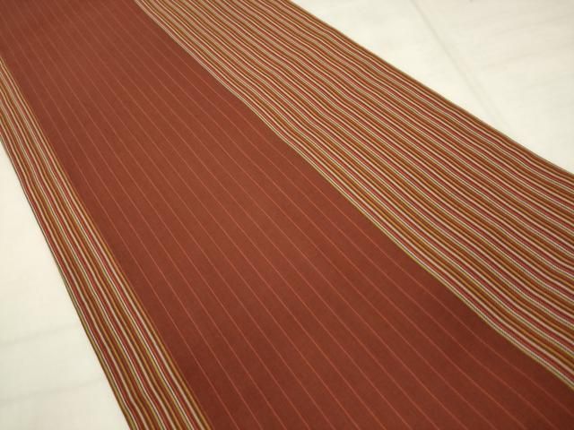 平和屋着物●両面全通柄袋帯 紬地 花織 横段文 間道 正絹 逸品 AABN4321pf