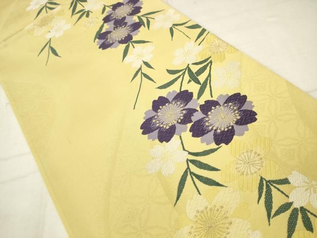 平和屋着物●六通柄袋帯 流水草花文 金糸 正絹 逸品 AABN4331pf