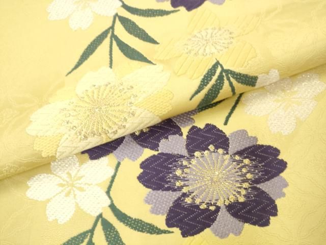 平和屋着物●六通柄袋帯 流水草花文 金糸 正絹 逸品 AABN4331pf