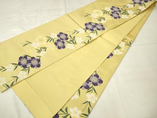 平和屋着物●六通柄袋帯 流水草花文 金糸 正絹 逸品 AABN4331pf