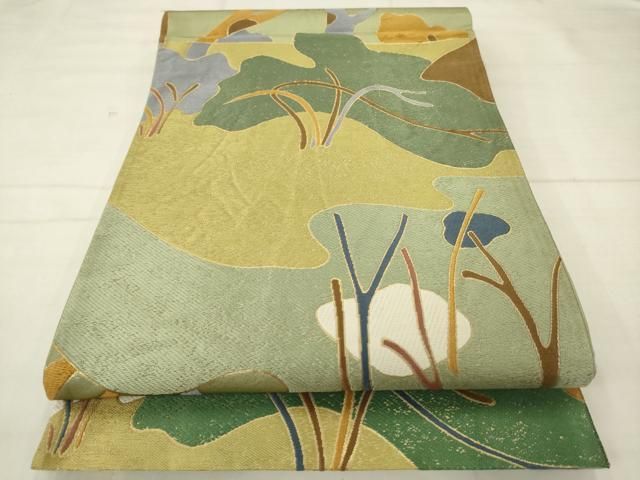 平和屋着物●六通柄袋帯 風景文 金糸 正絹 逸品 AABN4338pf
