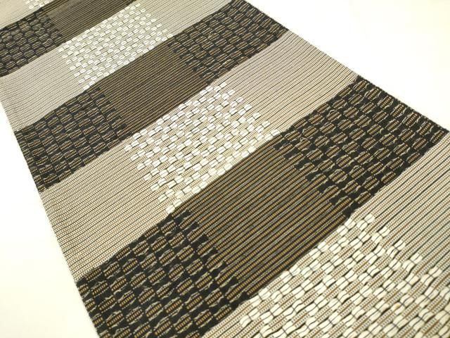 平和屋着物●両面六通柄袋帯 横段文 正絹 逸品 AABN4342pf