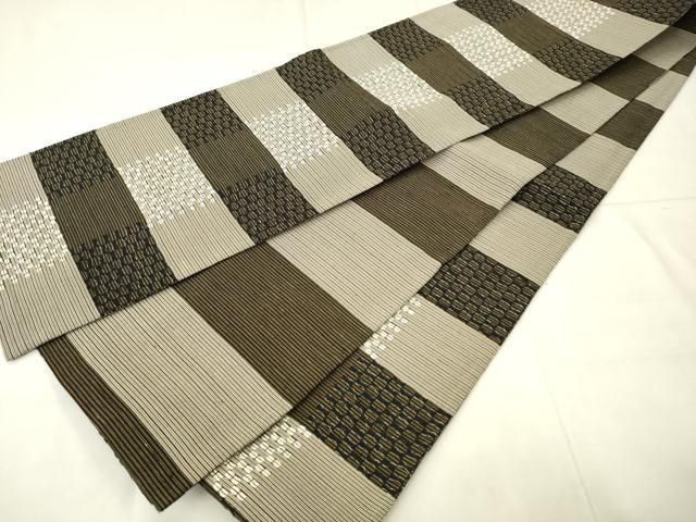 平和屋着物●両面六通柄袋帯 横段文 正絹 逸品 AABN4342pf