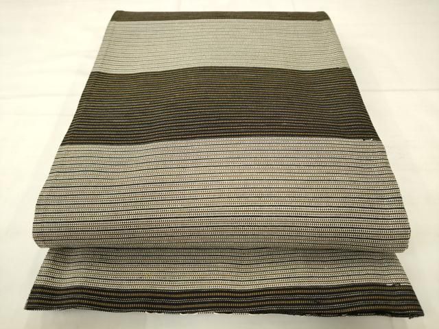 平和屋着物●両面六通柄袋帯 横段文 正絹 逸品 AABN4342pf