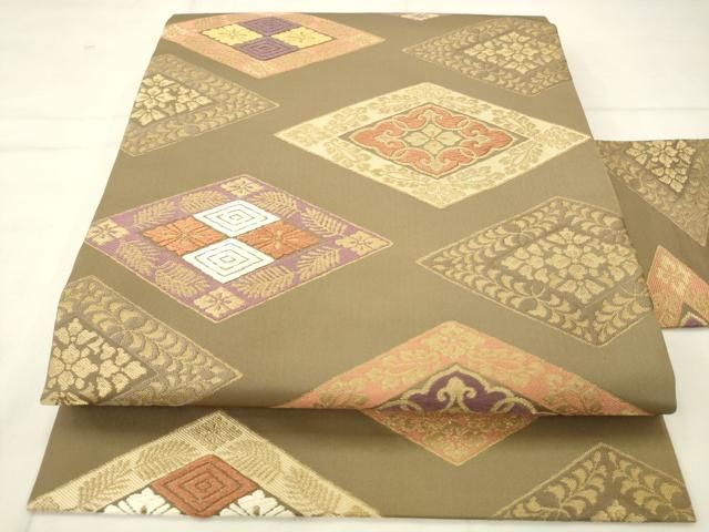 平和屋着物●九寸名古屋帯 唐織 花菱文 金糸 正絹 逸品 AABN4345pf