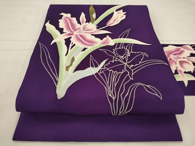 平和屋着物●塩瀬 九寸名古屋帯 草花文 金銀彩 正絹 逸品 AABN4364pf