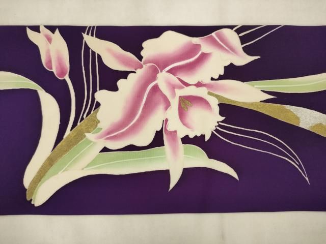 平和屋着物●塩瀬 九寸名古屋帯 草花文 金銀彩 正絹 逸品 AABN4364pf