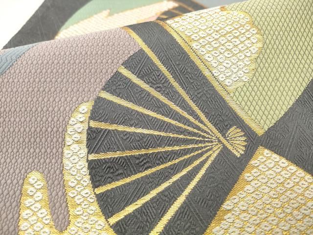 平和屋着物●六通柄袋帯 扇面文 金糸 正絹 逸品 AABN4372pf