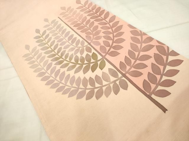 平和屋着物●太鼓柄袋帯 紬地 枝葉文 ろうけつ染め 正絹 逸品 AABN4373pf
