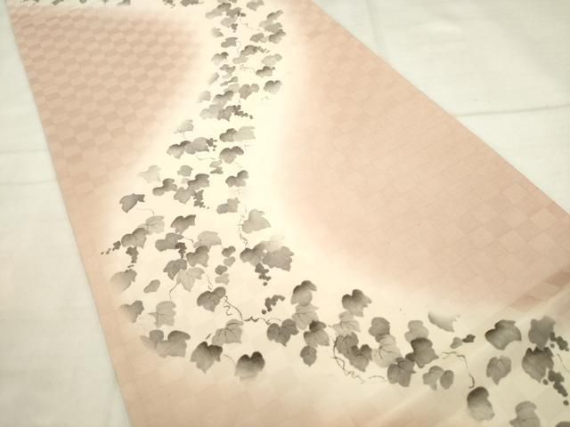 平和屋着物●六通柄袋帯 手描き 流水葡萄蔦の葉文 正絹 逸品 AABN4381pf