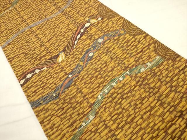 平和屋着物▽六通柄袋帯 スリーシーズン 春夏秋 櫛織 抽象文様 正絹 逸品 AABN4394pf