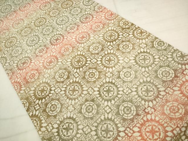 平和屋着物●両面全通柄袋帯 格子花文 正絹 逸品 AABN4395pf