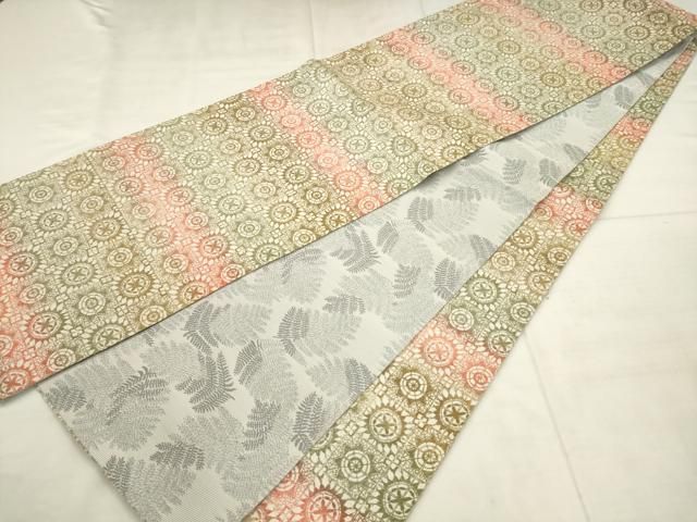 平和屋着物●両面全通柄袋帯 格子花文 正絹 逸品 AABN4395pf