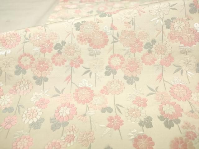 平和屋着物●六通柄袋帯 唐織 草花文 銀糸 正絹 逸品 AABN4396pf