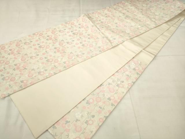 平和屋着物●六通柄袋帯 唐織 草花文 銀糸 正絹 逸品 AABN4396pf