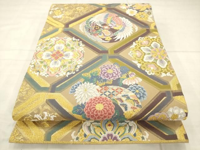 平和屋着物●六通柄袋帯 花飾春秋文 金糸 正絹 逸品 AABN4401pf