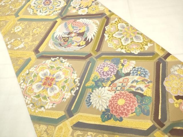 平和屋着物●六通柄袋帯 花飾春秋文 金糸 正絹 逸品 AABN4401pf