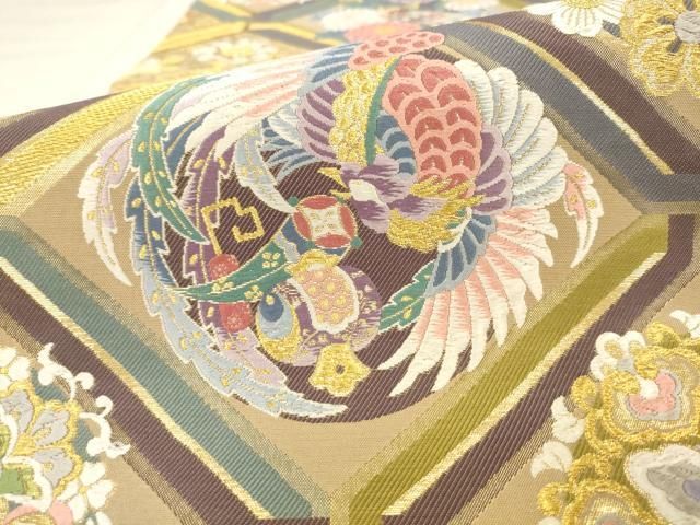 平和屋着物●六通柄袋帯 花飾春秋文 金糸 正絹 逸品 AABN4401pf
