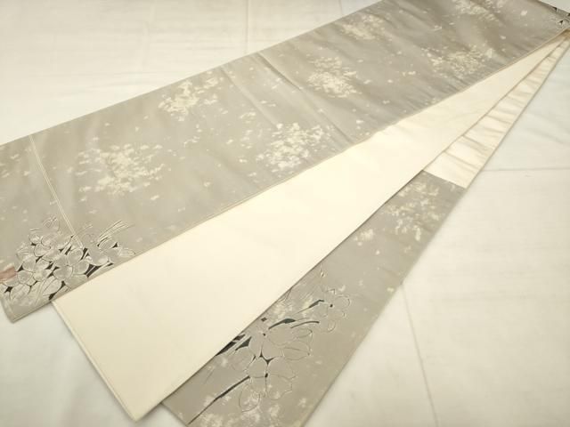 平和屋着物●太鼓柄袋帯 作家物 草花文 銀糸 正絹 逸品 AABN4404pf