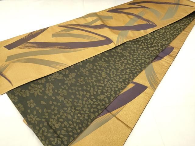 平和屋着物●両面全通柄袋帯 幾何学文様 舞桜文 金糸 正絹 逸品 AABN4415pf