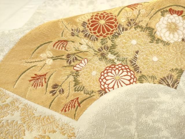 平和屋着物●西陣の名門 加納幸謹製 六通柄袋帯 地紙重ね草花文 金銀糸 正絹 逸品 AABN4421pf