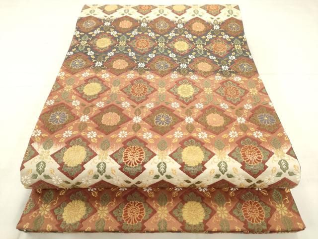 平和屋着物●六通柄袋帯 唐織 萬葉染 松皮菱花文 金糸 正絹 逸品 AABN4422pf