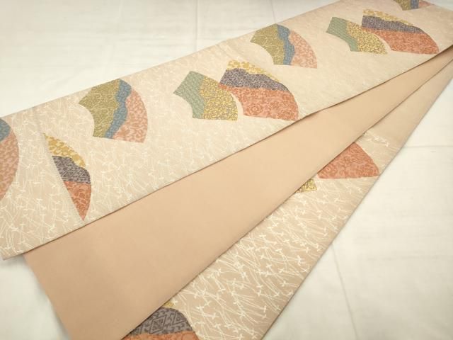 平和屋着物●六通柄袋帯 継紙綴 地紙重ね花文 銀糸 正絹 逸品 AABN4432pf