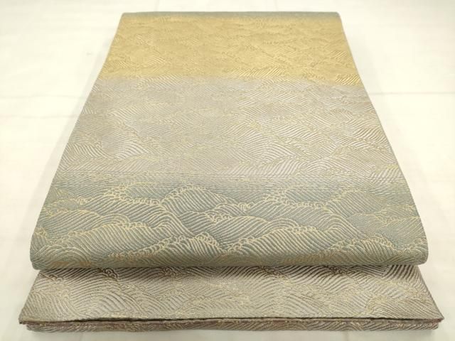 平和屋着物●西陣 京の名門 じゅらく謹製 両面六通柄袋帯 黄皇絲 跳兎 金糸 正絹 逸品 AABN4434pf