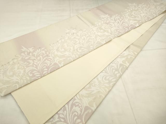 平和屋着物●六通柄袋帯 唐草文 銀糸 正絹 逸品 AABN4440pf
