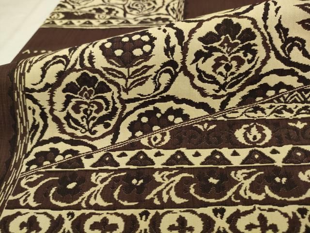 平和屋着物●六通柄袋帯 阿弥織 横段草花文 正絹 逸品 AABN4441pf