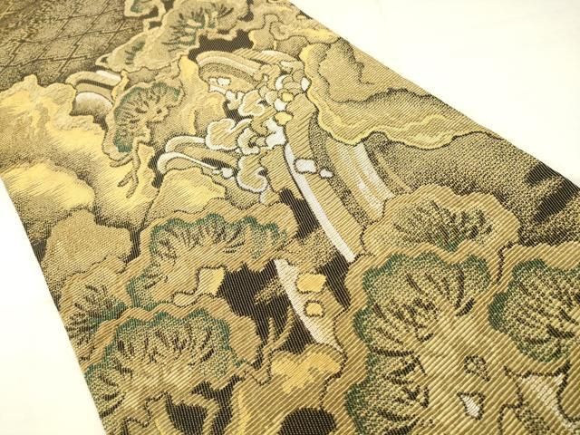 平和屋着物●ひなや工房 くむ・あむ・おる 伊豆蔵明彦 太鼓柄袋帯 金華山織 風景松文 金銀糸 正絹 逸品 AABN4448pf
