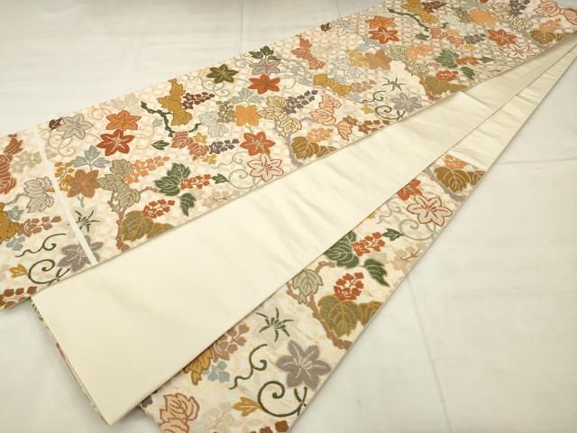 平和屋着物●六通柄袋帯 唐織 七宝桐鉄線文 金糸 正絹 逸品 AABN4459pf