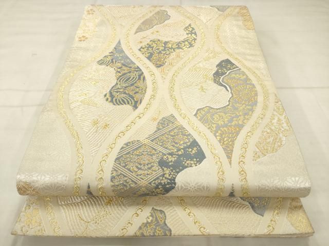 平和屋着物●六通柄袋帯 錦繍 立涌花鳥文 金糸 正絹 逸品 AABN4470pf