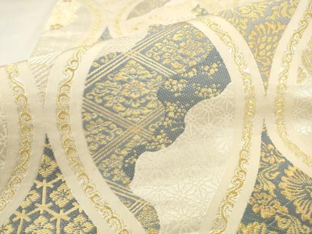 平和屋着物●六通柄袋帯 錦繍 立涌花鳥文 金糸 正絹 逸品 AABN4470pf
