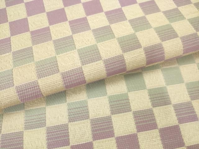 平和屋着物●両面全通柄袋帯 市松文様 風景文 金糸 正絹 逸品 AABN4475pf