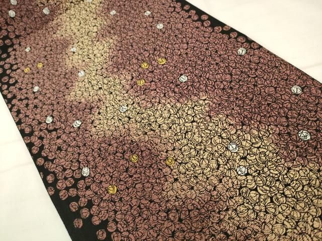 平和屋着物●西陣の老舗アート裕(津村織物)二代目・津村千太郎 六通柄袋帯 麹塵 手鞠 黒地 正絹 逸品 AABN4477pf