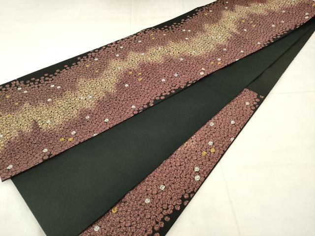 平和屋着物●西陣の老舗アート裕(津村織物)二代目・津村千太郎 六通柄袋帯 麹塵 手鞠 黒地 正絹 逸品 AABN4477pf