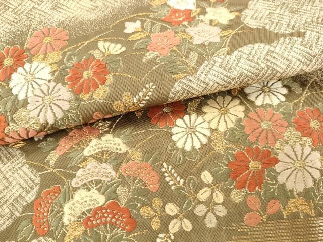 平和屋着物●六通柄袋帯 唐織 雲取り草花文 金糸 正絹 逸品 AABN4478pf