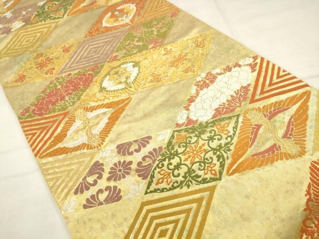 平和屋着物●西陣 川島織物 六通柄 本袋帯 双鶴花菱文 金糸 正絹 逸品 AABN4486pf