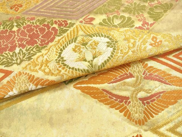 平和屋着物●西陣 川島織物 六通柄 本袋帯 双鶴花菱文 金糸 正絹 逸品 AABN4486pf
