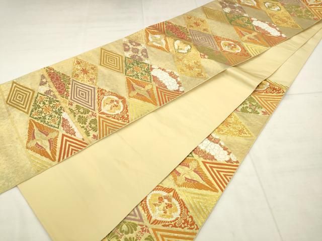 平和屋着物●西陣 川島織物 六通柄 本袋帯 双鶴花菱文 金糸 正絹 逸品 AABN4486pf