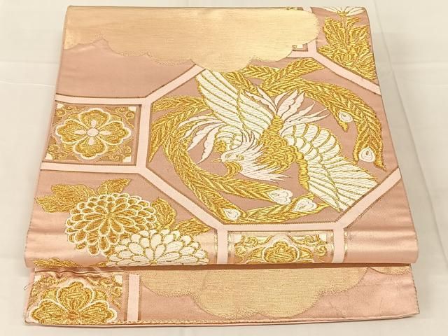 平和屋着物◎六通柄袋帯 唐織 鳳凰蜀江花文 金糸 正絹 逸品 AABN5001dk