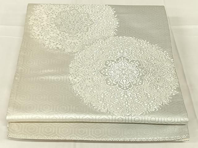 平和屋着物◎六通柄袋帯 花丸文 銀糸 正絹 逸品 AABN5026dk