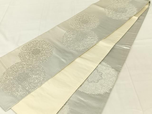 平和屋着物◎六通柄袋帯 花丸文 銀糸 正絹 逸品 AABN5026dk