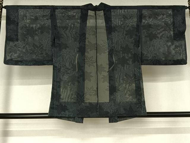 平和屋着物▽羽織 スリーシーズン 春夏秋 塵除け 楓文 黒地 正絹 逸品 AABN5053jh