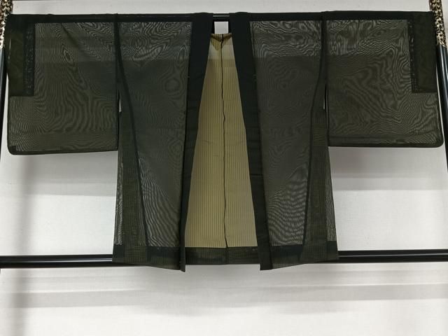 平和屋着物▽羽織 スリーシーズン 春夏秋 塵除け 縞 黒地 正絹 逸品 AABN5059jh